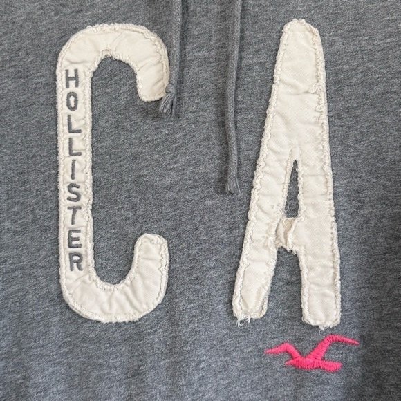 Y2K Hollister CA Hoodie Mall Rat Tumblr VSCO Gray Logo Pullover Sweatshirt Sz L - Picture 3 of 9